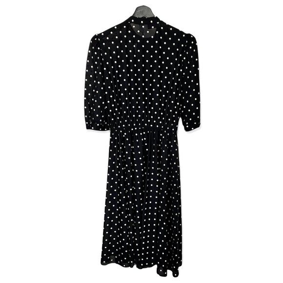 Vintage 80s Polka Dot Asymmetrical Collar Secretary Dress Medium - Picture 3 of 8
